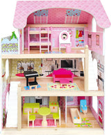 Bino World of Toys Casa delle bambole con balcone, giocattolo per bambini a partire da 3 anni, con 3 piani, scale, 4 stanze e balcone incl. 15-TLG. Accessori, Per promuovere le abilità dei bambini, Design rosa Case delle bambole Naty Shop Titolo predefinito