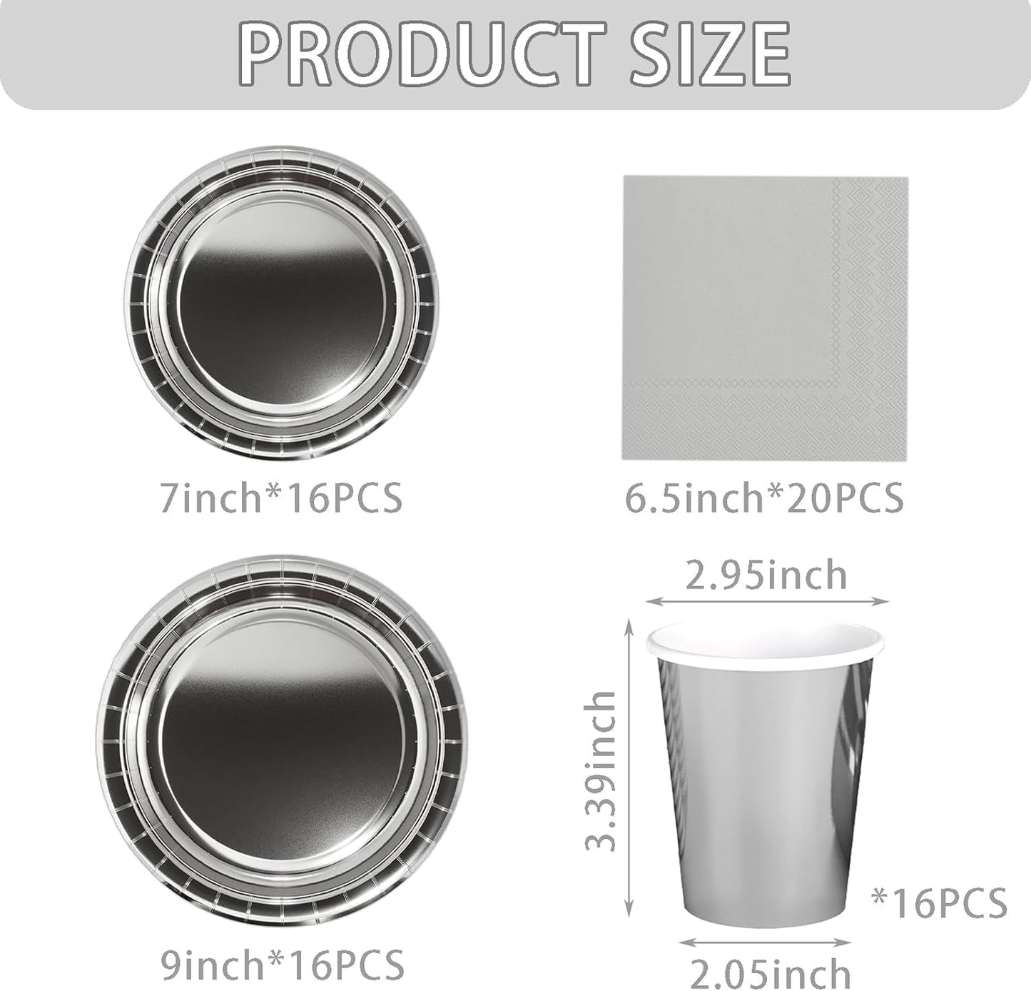 Set di posate di carta argento da 68 pezzi Piatti di carta argento Bicchieri di carta Tovaglioli Stoviglie decorative per feste di compleanno Matrimoni Capodanno Forniture per feste di laurea
