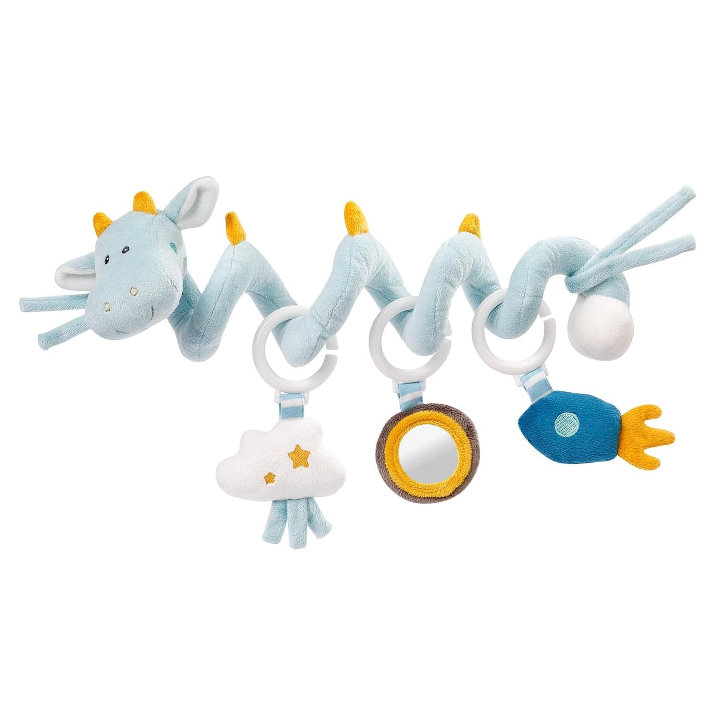 Fehn Activity Spiral Dino - giocattolo per passeggino tocca e afferra - dinosauro per lettino, parco giochi, passeggino e seggiolino auto - gioco di attività motoria per neonati e bambini da 0+ mesi Baby Toys Naty Shop Dragon