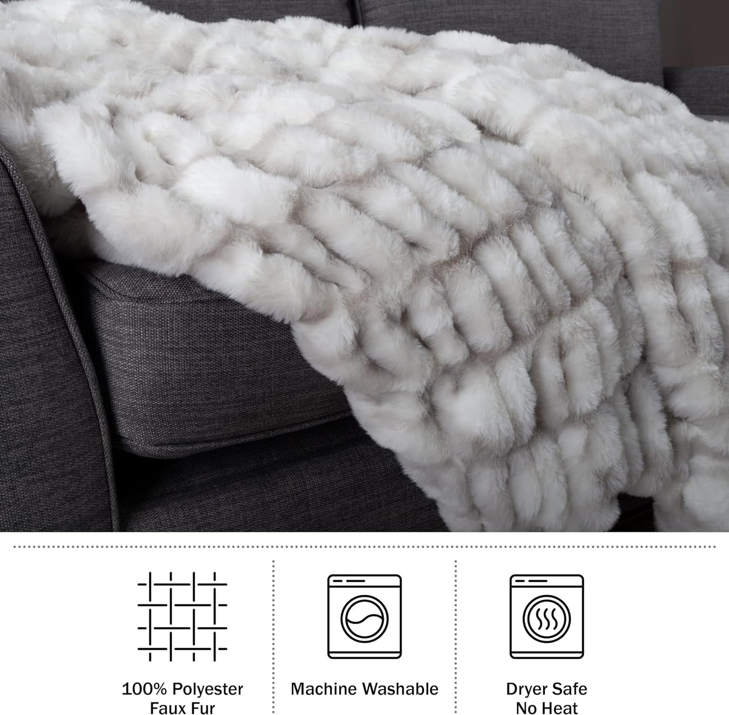 Lavish Home Coperta Gerüschte Oversize in Pelliccia Sintetica, 152,4 X 203,2 Cm, Pelliccia Sintetica Jacquard, Copriletto Queen Size per Letti e Divani, Letti e Coperte Grigie Lavish Home