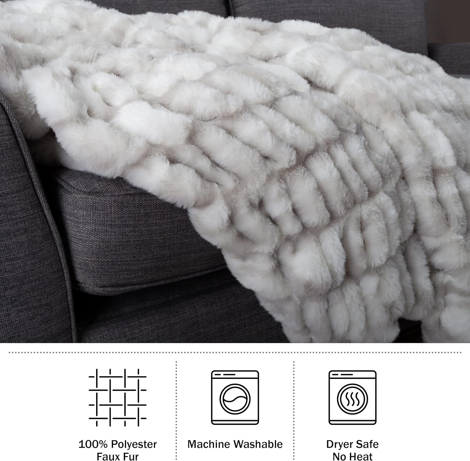 Lavish Home Coperta Gerüschte Oversize in Pelliccia Sintetica, 152,4 X 203,2 Cm, Pelliccia Sintetica Jacquard, Copriletto Queen Size per Letti e Divani, Letti e Coperte Grigie Lavish Home
