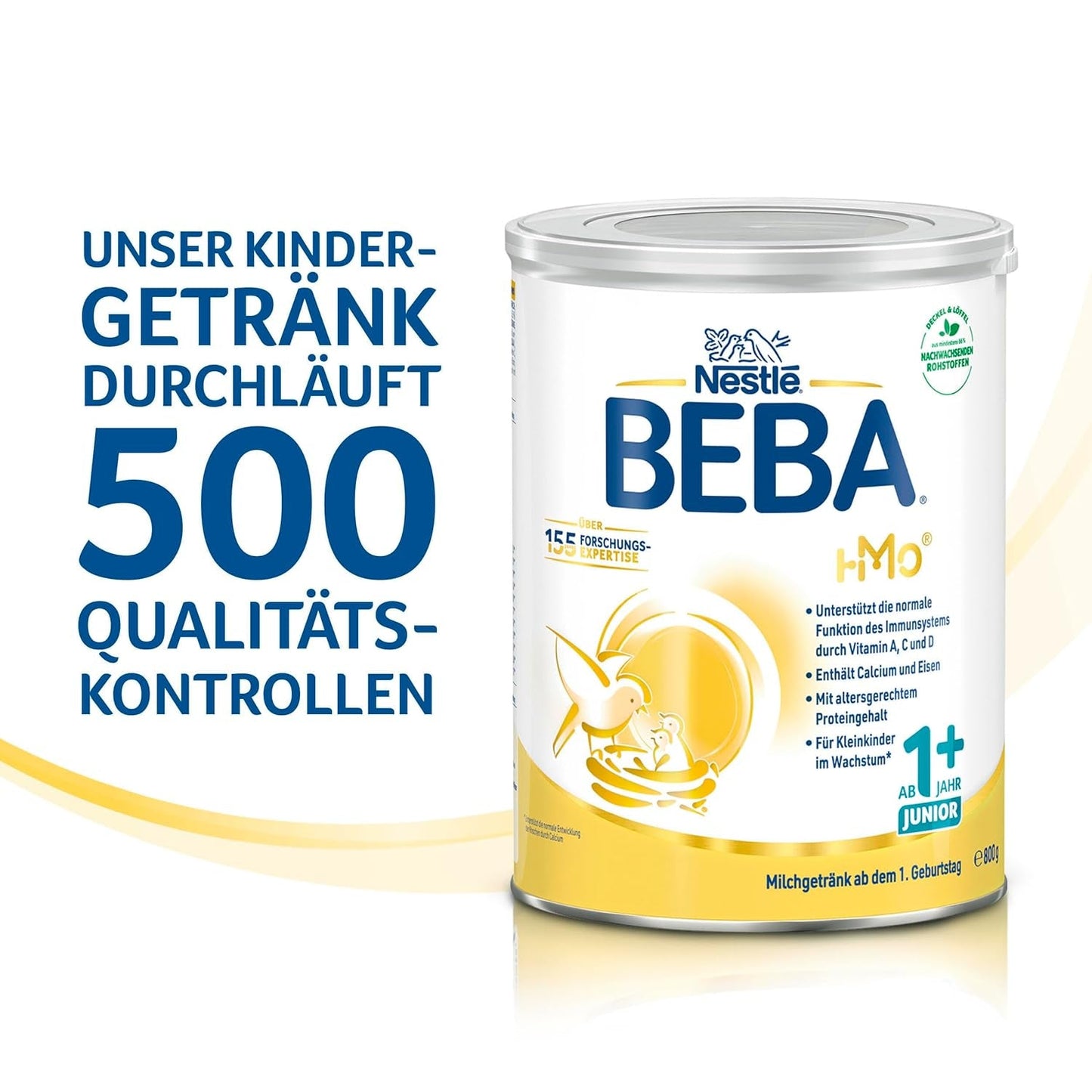 BEBA Junior 1+ bevanda a base di latte a partire da 1 anno, Con HMO, Contenuto proteico adatto all'età, Solo lattosio, Senza olio di palma, Senza olio di pesce, Alimenti per bambini, Latte in polvere per bambini, Confezione da 3 (3 x 800 g)