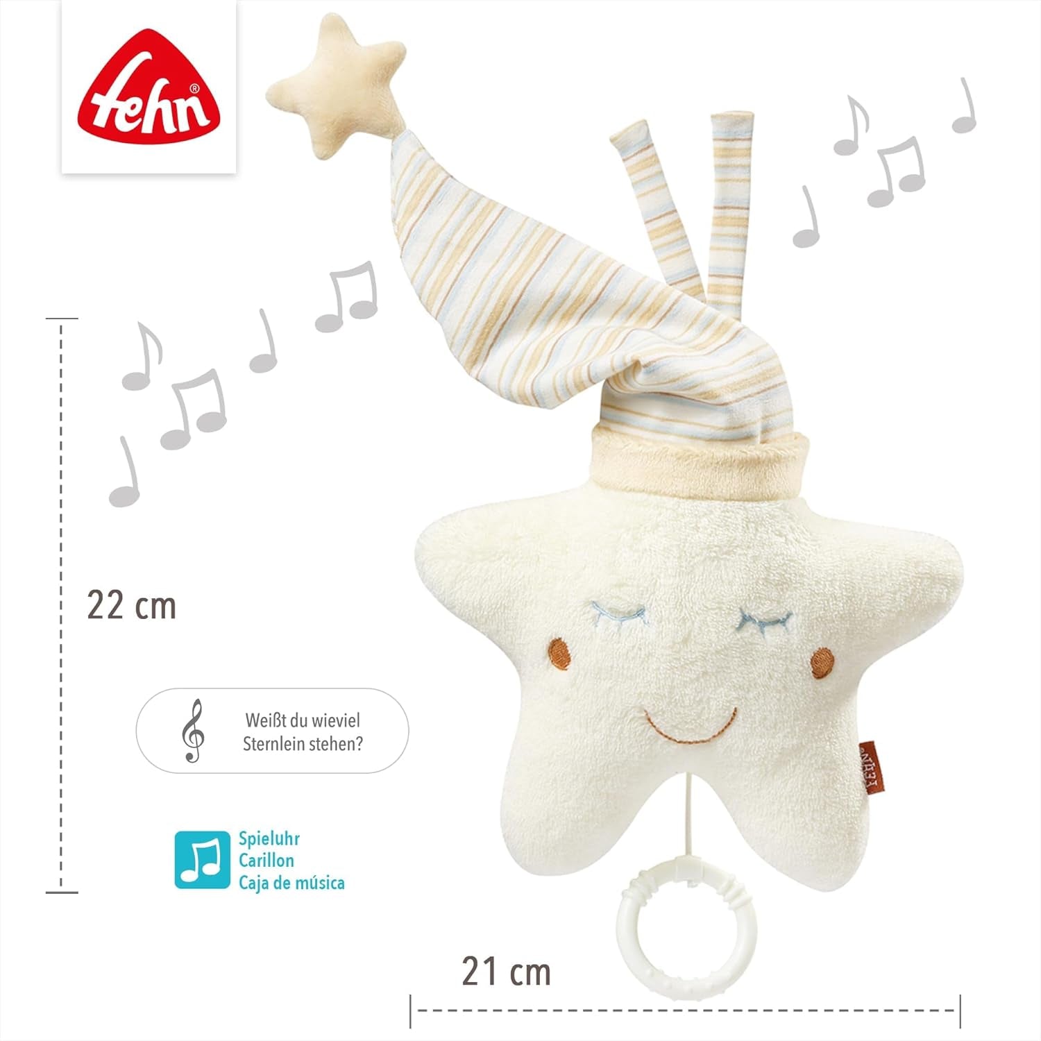 Carillon Fehn stella per addormentare il bambino - carillon con meccanismo musicale rimovibile per appenderlo - canzone per aiutare il sonno "Weißt du wieviel Sternlein stehen" - giocattolo per neonati e bambini da 0+ mesi Giocattoli Bebe Naty Shop
