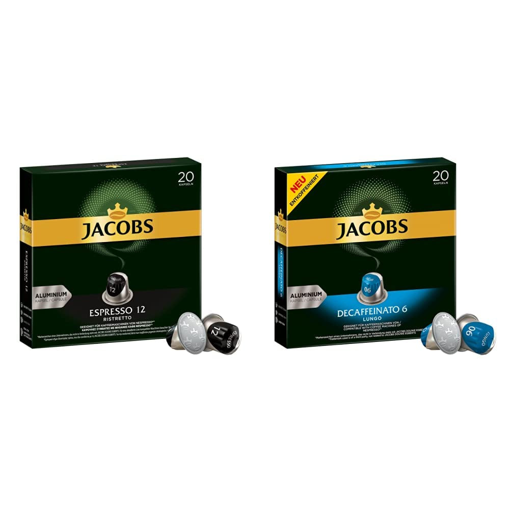Kaffeekapseln Espresso Ristretto, Intensität 12 von 12, 10 x 20 Getränke & Kaffeekapseln Lungo Decaffeinato- Intensität 6- 200 Nespresso compatibile Kapseln, 10er Pack, 10 x 20 Getränke