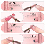BLESWIN Nastri abrasivi piccoli per punte da trapano per unghie, 100 pezzi, grana fine 240 con 2 punte da trapano da 3 mm, mini nastri abrasivi per lucidare unghie naturali e pulire cuticole per la preparazione, rosa