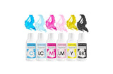 Set coloranti alimentari con inchiostri alimentari per plotter 6 x 100 ml | Ciano chiaro | Ciano | Magenta chiaro | | Magenta | Giallo | Nero | Stampa commestibile, stampa su carta wafer, topping decorativo per torte