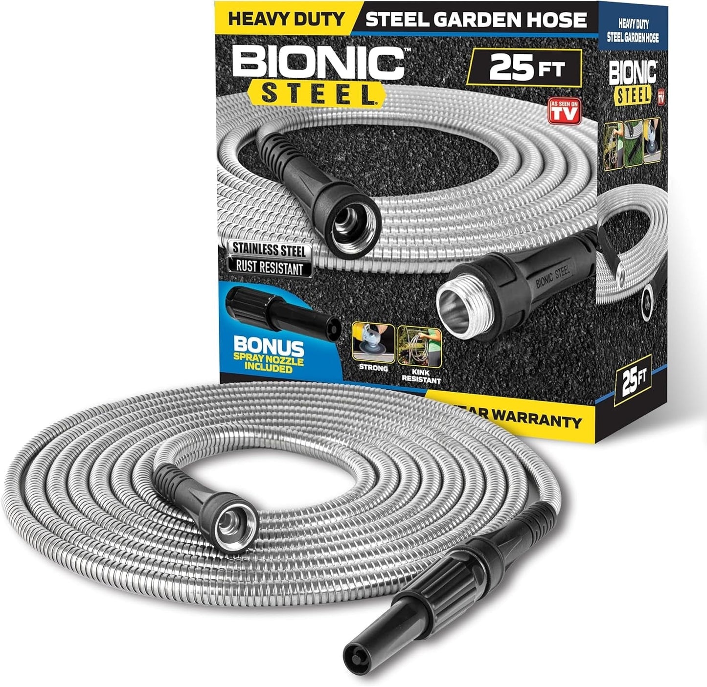 Tubo da Giardino da 30 m, Tubo per Acqua in Metallo in Acciaio Inossidabile 304, Tubo Flessibile da 30 m, Anti-Gentile, Ultraleggero e Durevole, Resistente allo Strappo, Facile da Avvolgere, 500 PSI