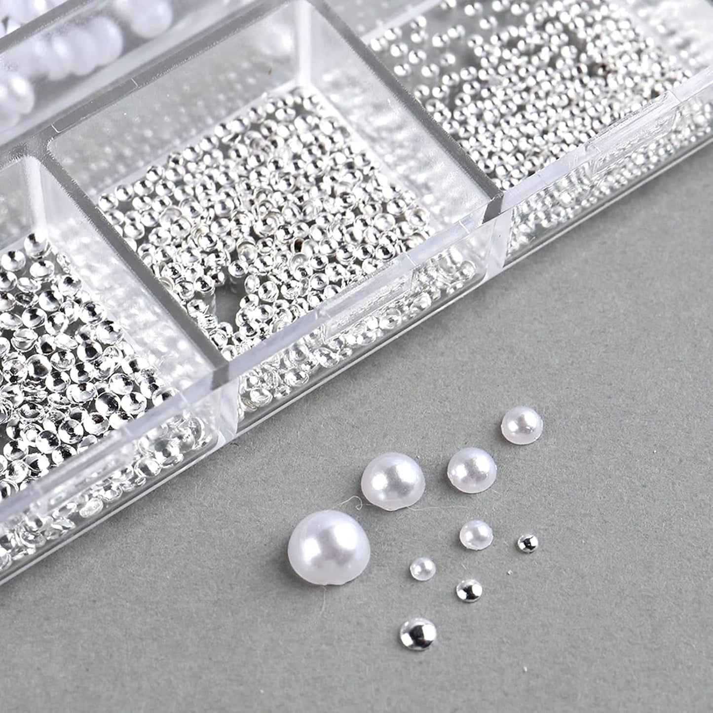GZSY Nail Art Strasssteine ​​​​Nagel Perle Weiß 12Raster Nagel Charms Nageldesign Zubehör Perle Nail Art