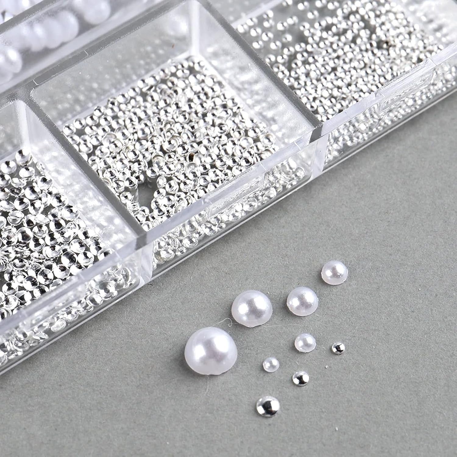 GZSY Nail Art Strasssteine ​​​​Nagel Perle Weiß 12Raster Nagel Charms Nageldesign Zubehör Perle Nail Art