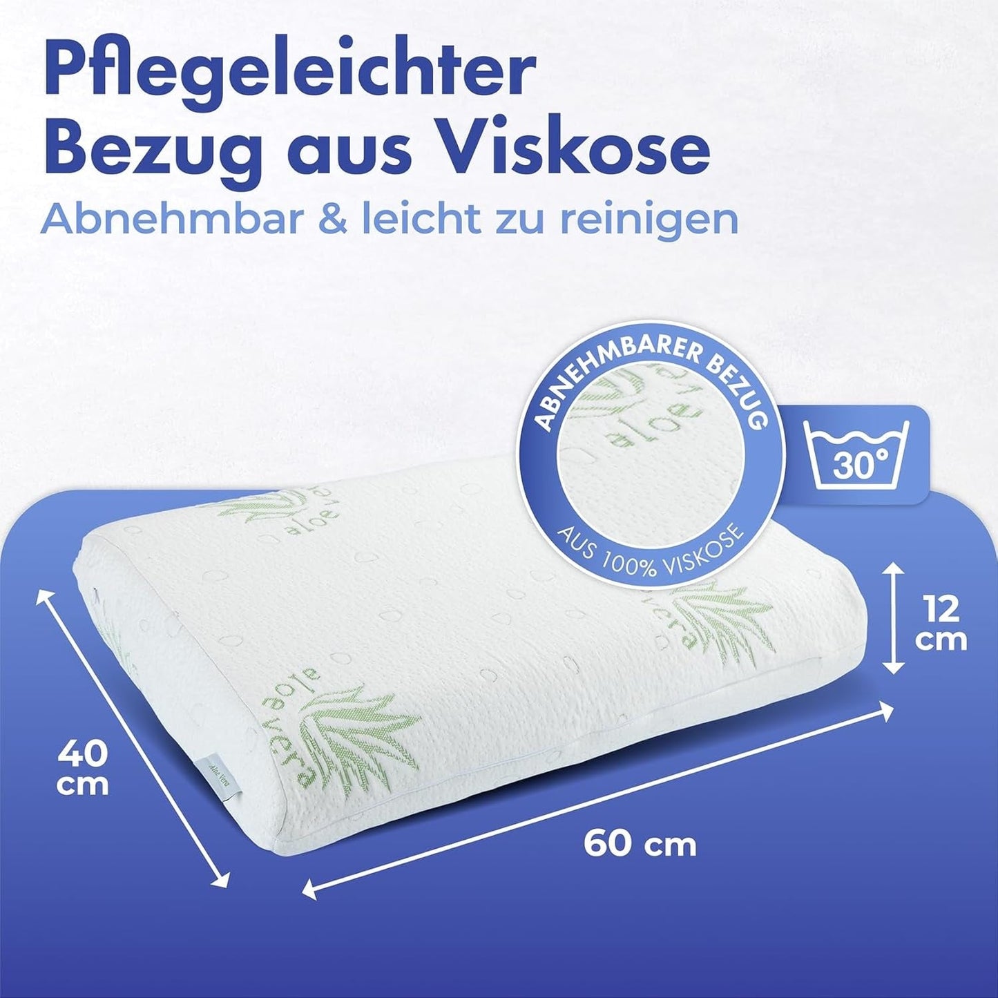 Cuscino di supporto per il collo in visco Maximex, Cuscino di supporto traspirante con imbottitura in schiuma ergonomica, Cuscino di supporto per il collo regolabile in altezza e altezza per un sonno ristoratore, Con aloe vera Cuscini standard Naty Shop