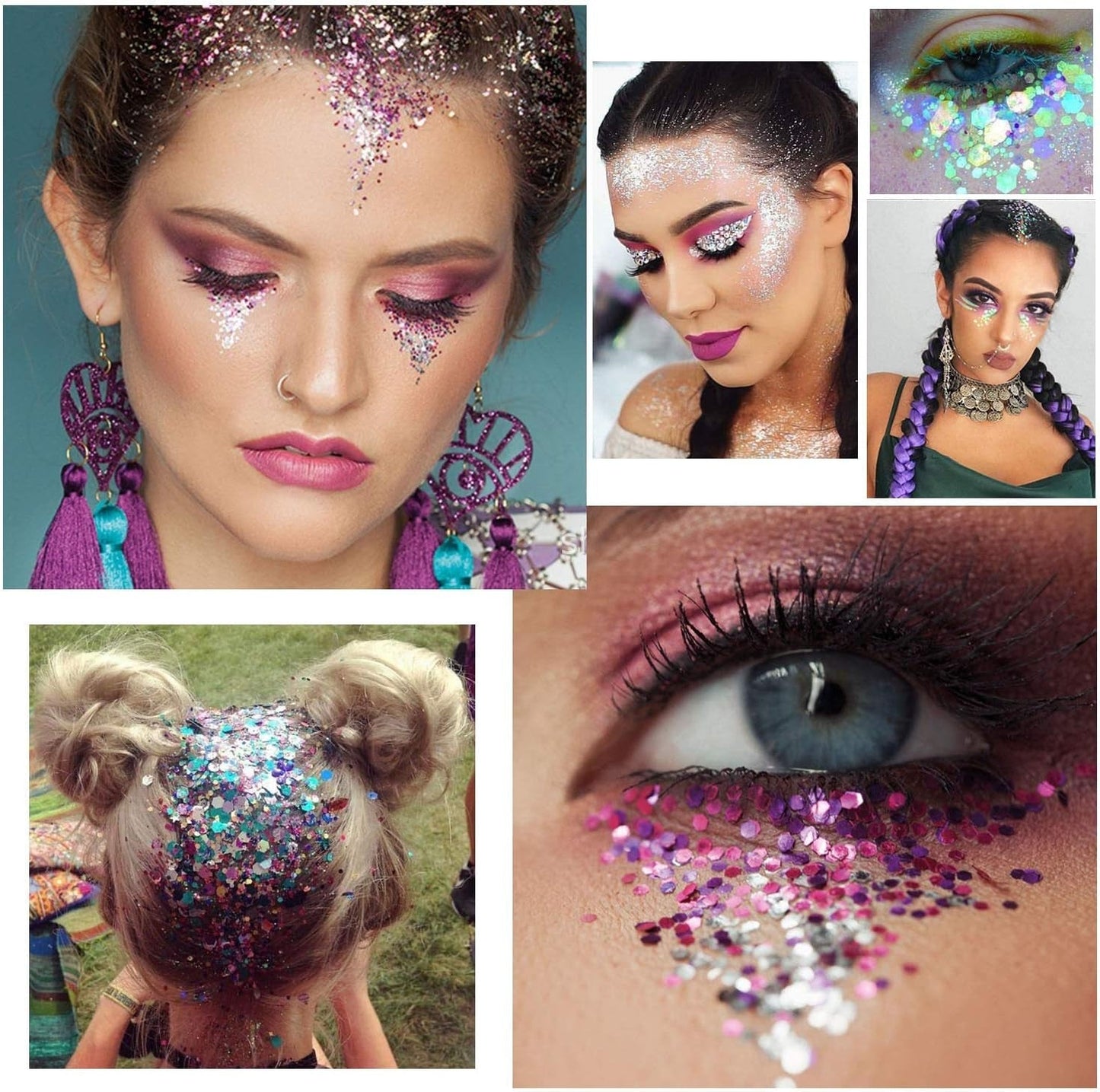 Howaf 12 scatole glitter per unghie viso corpo pennello glitter trucco glitter per unghie occhi labbra capelli decorazione del corpo Halloween Natale Festival mascherata accessori per il trucco