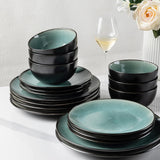 GBhome Set di stoviglie in porcellana per 4 persone, 12 pezzi, smalto reattivo, fatto a mano, adatto per microonde e lavastoviglie, set di ciotole e piatti, colore petrolio GDW025WB-EU