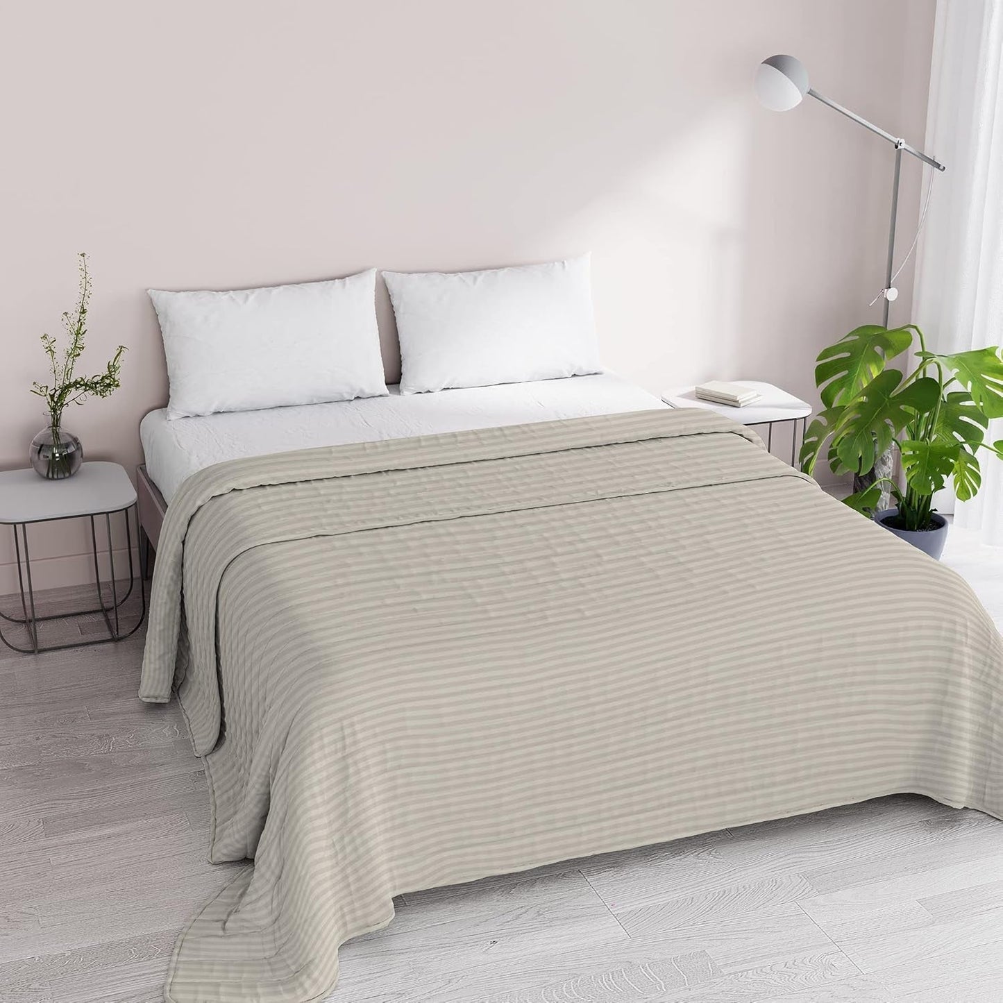 Trapunta estiva Raso Righe, poliestere, panna, 260X250 Cm Piumini e Trapunte Naty Shop Tortora 260X250 Cm