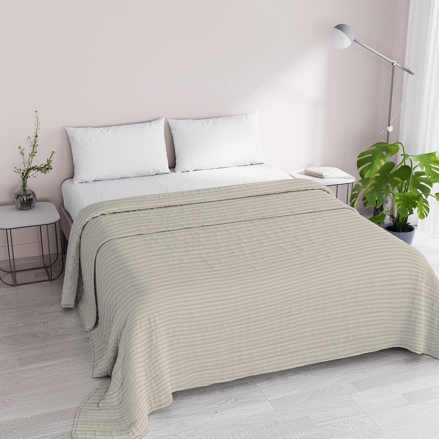 Trapunta estiva Raso Righe, poliestere, panna, 260X250 Cm Piumini e Trapunte Naty Shop Tortora 260X250 Cm