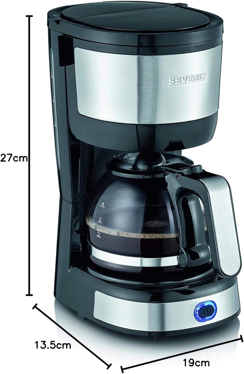 Macchina per caffè espresso compatta SEVERIN, caffè aromatico con macchina da caffè fino a 4 tazze, macchina per caffè espresso con filtro e filtro oscillante permanente, acciaio inossidabile/nero, KA 4808