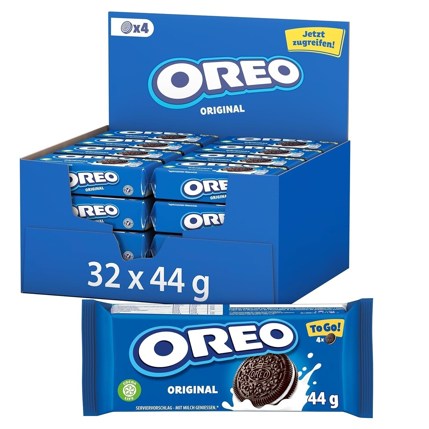 OREO Original - Biscotti croccanti al cacao e delizioso ripieno di crema al gusto di vaniglia - 32 x 44g