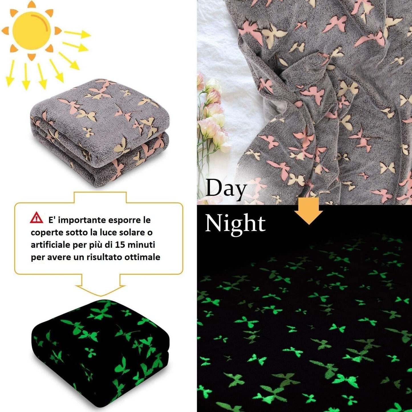 Kanguru Copriletto Glow Coperta Glow in the Dark Coperta Farfalla Coperta Morbida 130X150Cm Copridivano Luminoso. Coperta per bambini Glow in the Dark, grigia Letti e coperte Besuche den Kanguru-Store