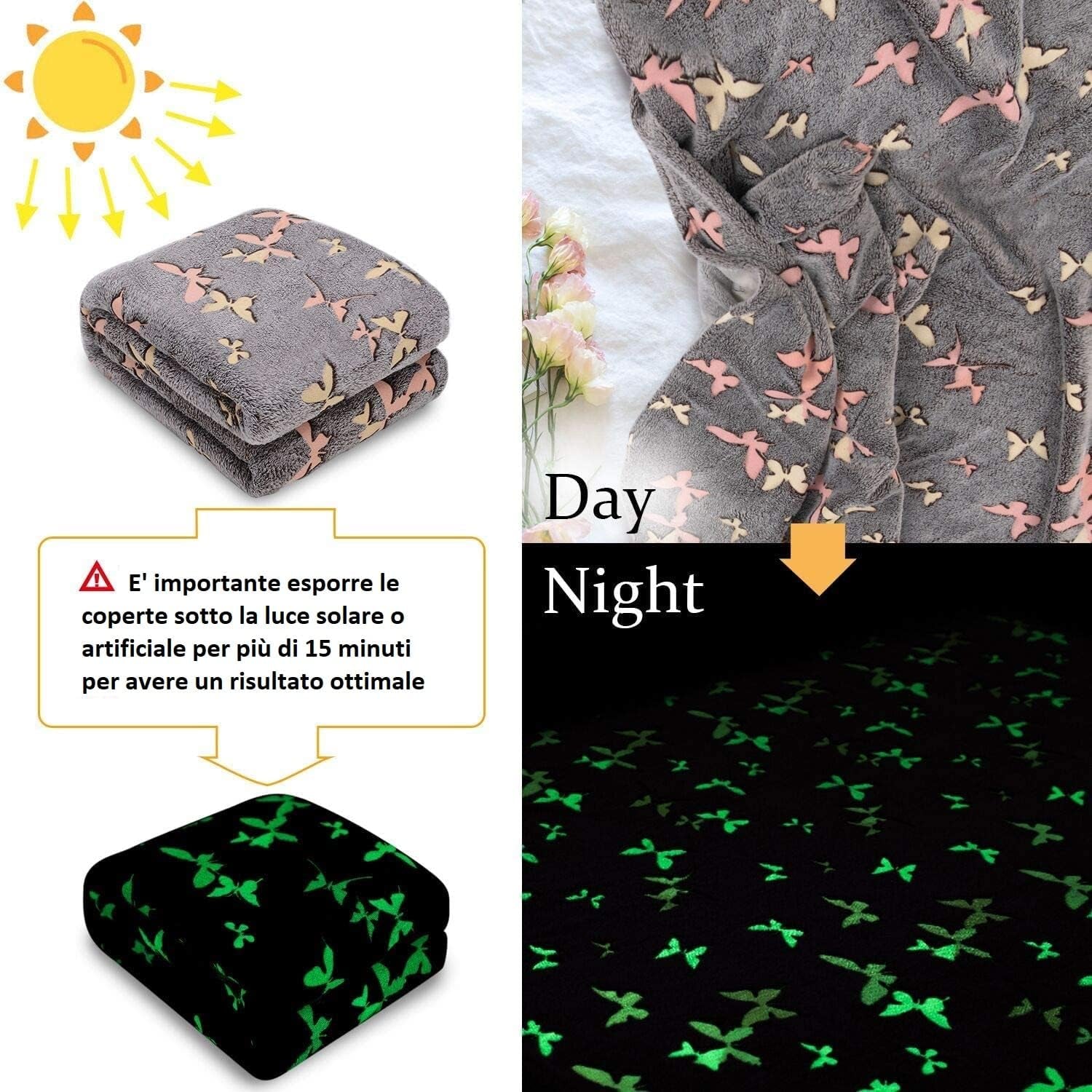 Kanguru Copriletto Glow Coperta Glow in the Dark Coperta Farfalla Coperta Morbida 130X150Cm Copridivano Luminoso. Coperta per bambini Glow in the Dark, grigia Letti e coperte Besuche den Kanguru-Store