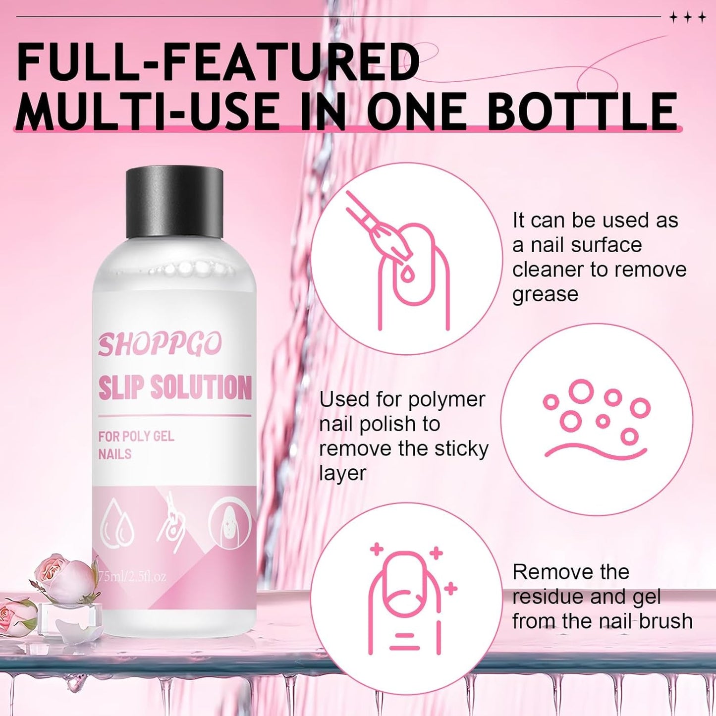 Soluzione per unghie Polygel, Kit per unghie Poly Gel Slip Solution, Soluzioni per unghie liquide Polygel da 75 ml, 5 clip per punte per unghie, 3 pennelli per unghie, 1 tazza di cristallo, 100 fogli di pulizia