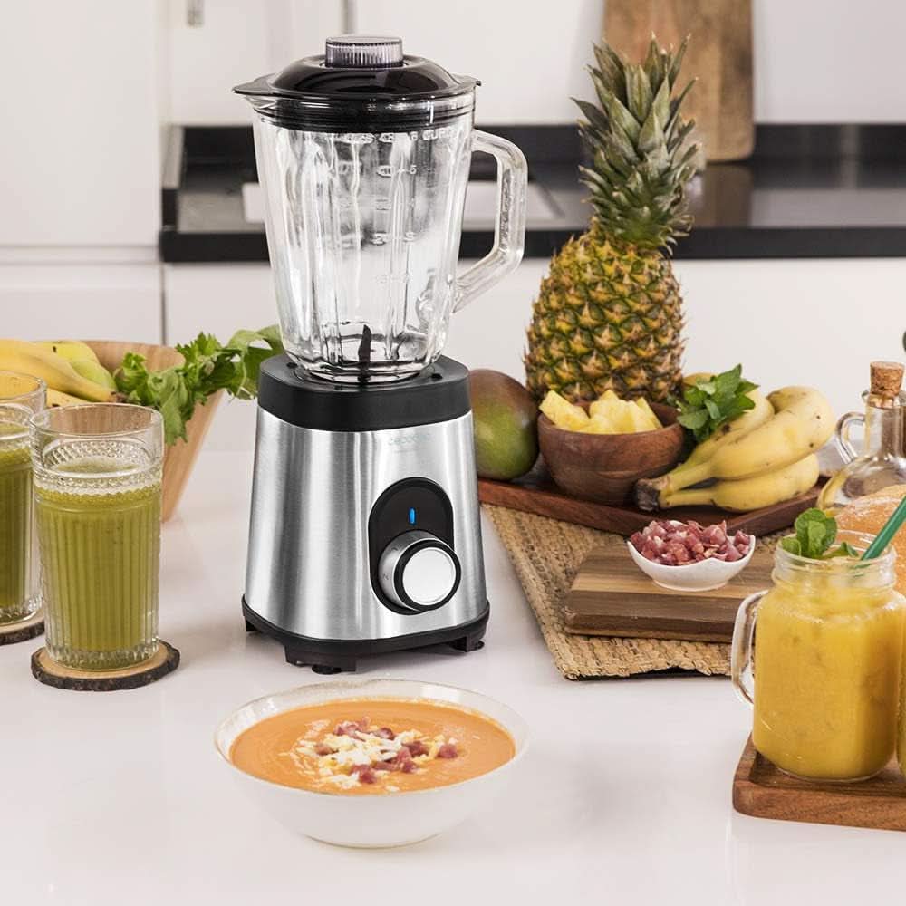 Cecotec Miscelatore Glas Power Schwarz Titan 1000 INOX. 1000 W, Edelstahlgehäuse, 6-Blatt-Blatt Mit Schwarzer Titanbeschichtung, 1.5-L-Glaskrug, 5 Geschwindigkeiten [Energieeffizienzklasse a +] Cucina Naty Shop