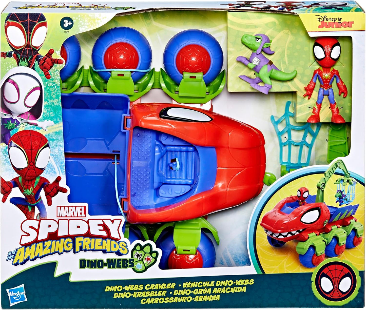 Marvel Spidey e i suoi super amici Dino Crawler Supereroe Playset con personaggi Spidey e Dino e giocattolo da trasporto per bambini dai 3 anni in su Action Figure Naty Shop