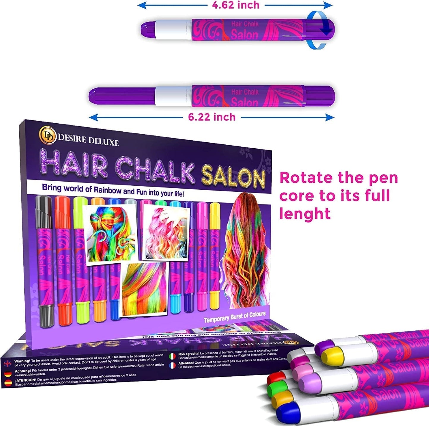 Desire Deluxe Regali per Ragazze, Gessetti per Capelli per Capelli, Giocattoli per colorare i Capelli di Natale, 10 Penne Lavabili per Tinture per Capelli per Carnevale, Tinture per Capelli di 3 4 5 6 7 8 9 11 Anni Naty Shop