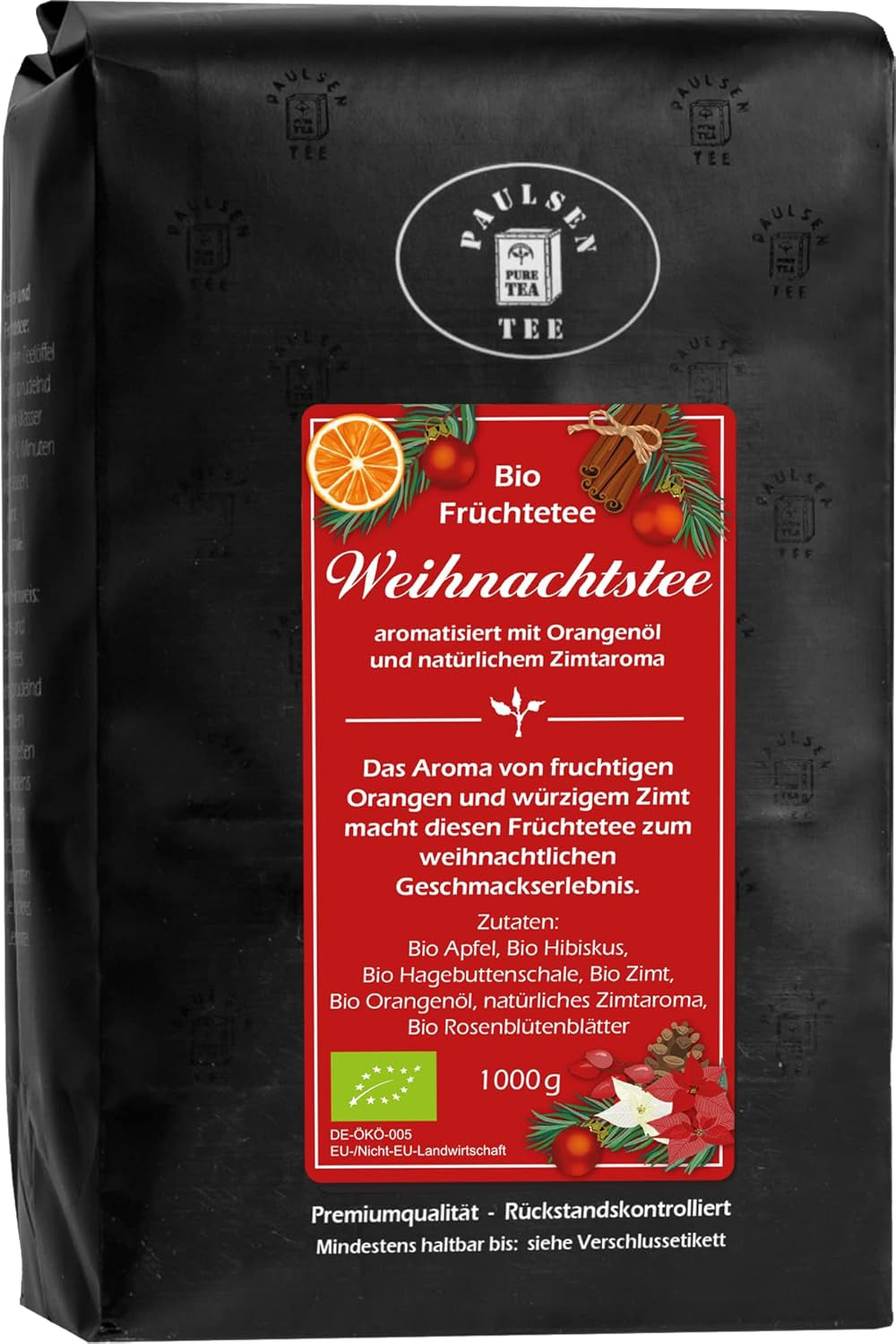 Tè di Natale biologico 10 X 100G, Tè Paulsen Tè alla frutta Controllato per i residui