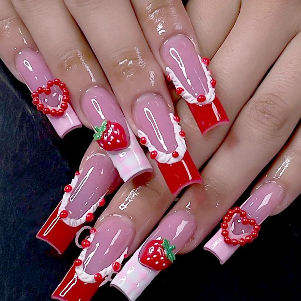 100 pz 3D Nail Charms Rosa Rot Kirsche Erdbeere Blume Nagel Charms Kamelie Rose Schmetterling Nail Art Charms Flatback Herz Schleife Charms Nägel Zubehör Mond Stern Nagelschmuck Nageldesign Anhänger