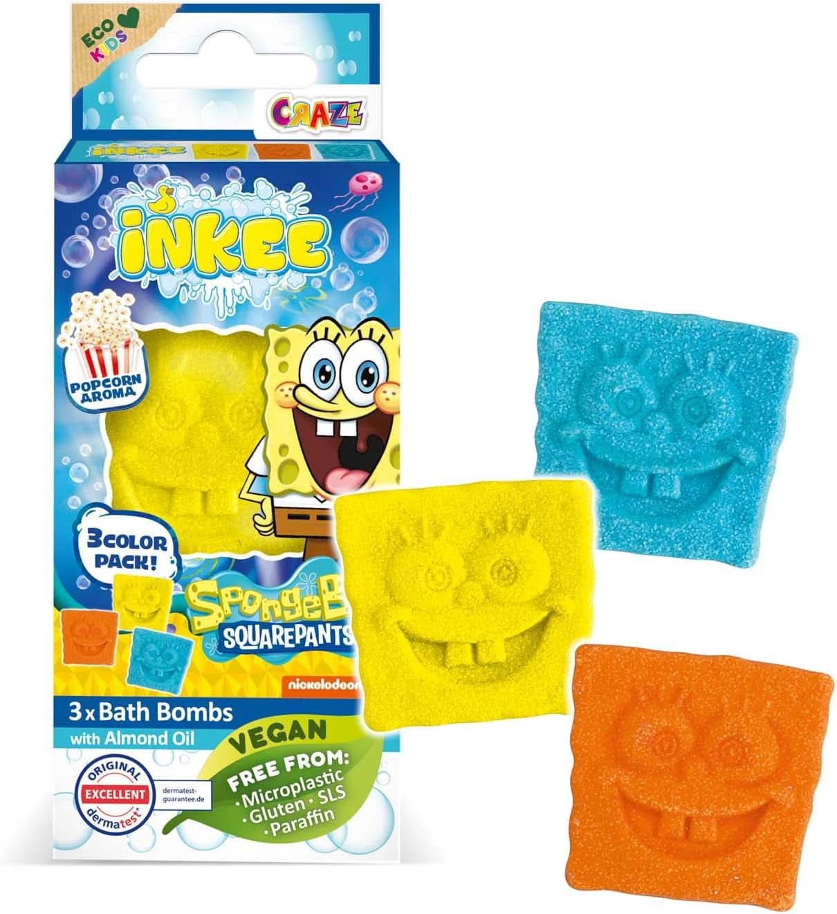 INKEE Spongebob Surprise Bomba da bagno per bambini Spongebob Squarepants da collezione 80 grammi Naty Shop Set di 3 bombe da bagno Spongebob