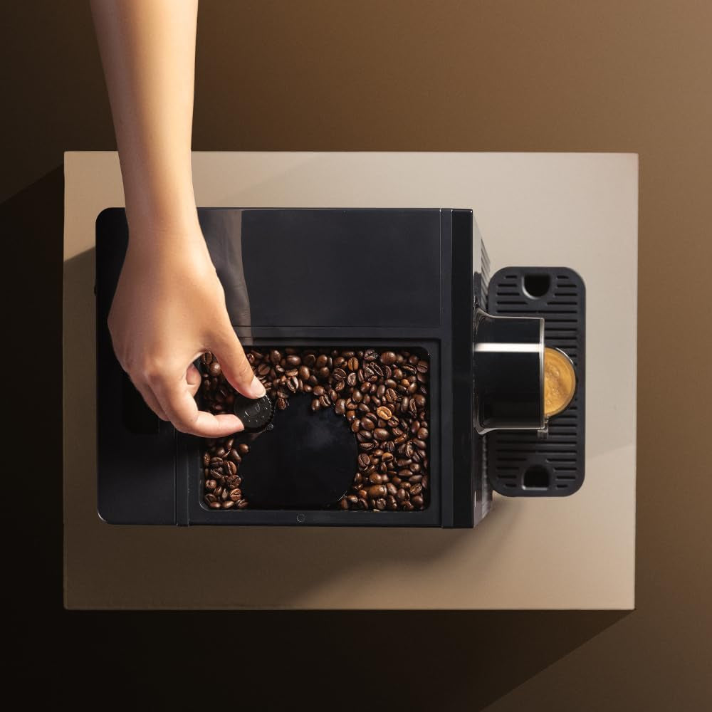 Macchina per caffè espresso compatta Cecotec Cremmaet Cube, 1350 W, sistema di pressatura 10 g, sistema di pre-infusione, 19 bar, sistema di blocco termico, 5 impostazioni di macinatura, pannello di controllo touch