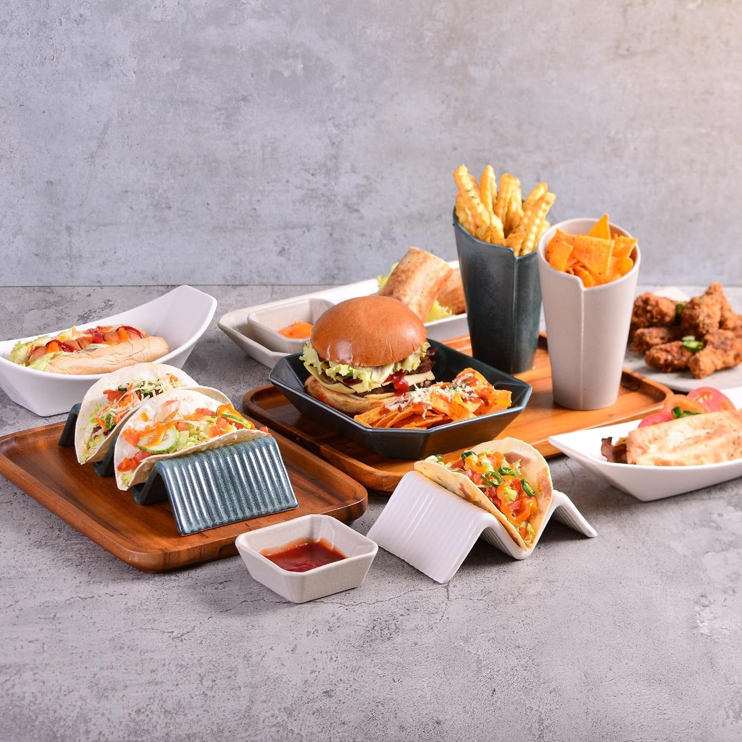 CreaTable, 33984, serie Street Food, set di stoviglie per 2, supporto Street Taco 2 in gres, lavabile in lavastoviglie e adatto al microonde, produzione di qualità