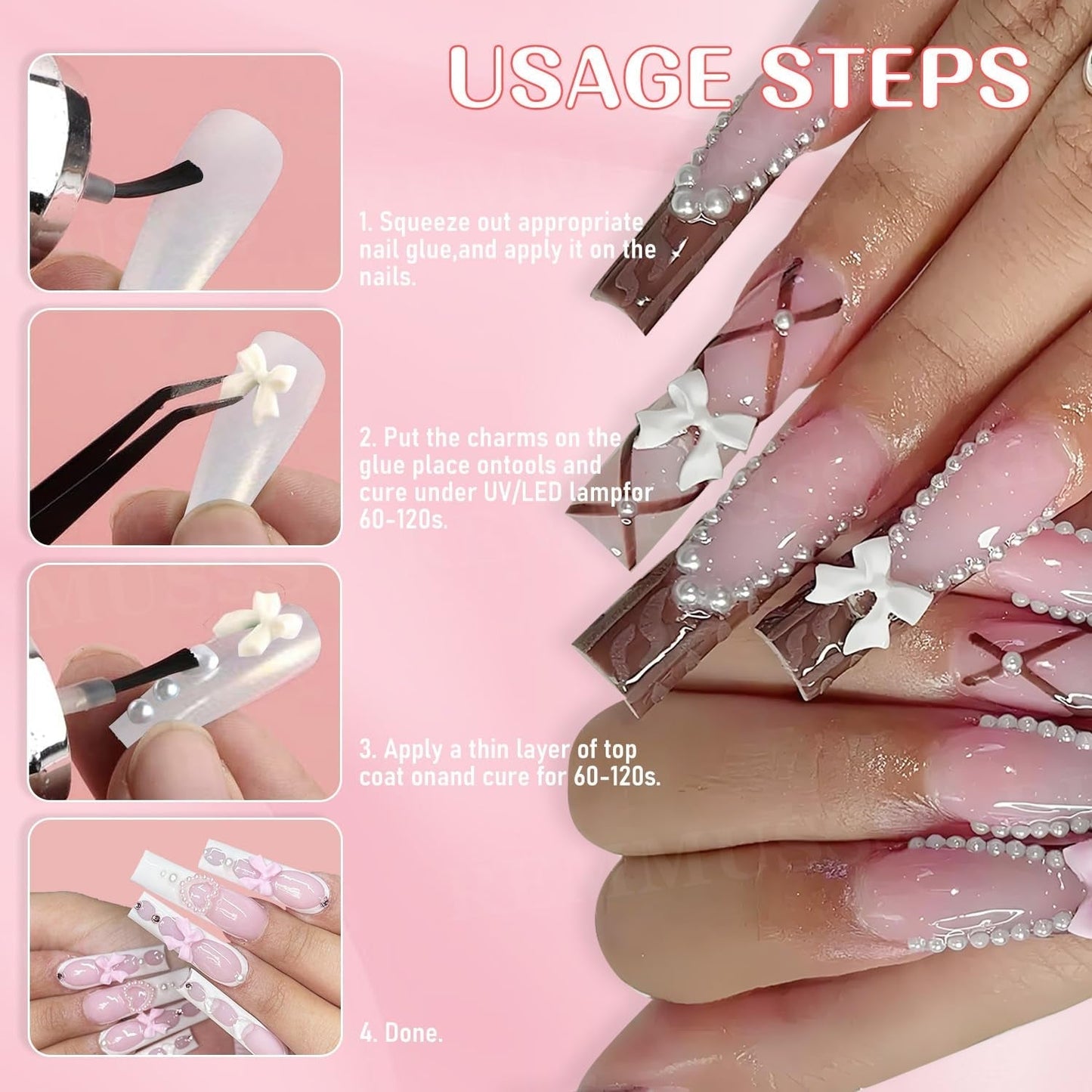 Decorazioni per nail art 3D, 1 scatola di ciondoli per nail art, ciondoli per nail art con fiore e cuore in stile misto, decorazioni in resina per nail art, per decorazioni per nail art, accessori artigianali fai da te