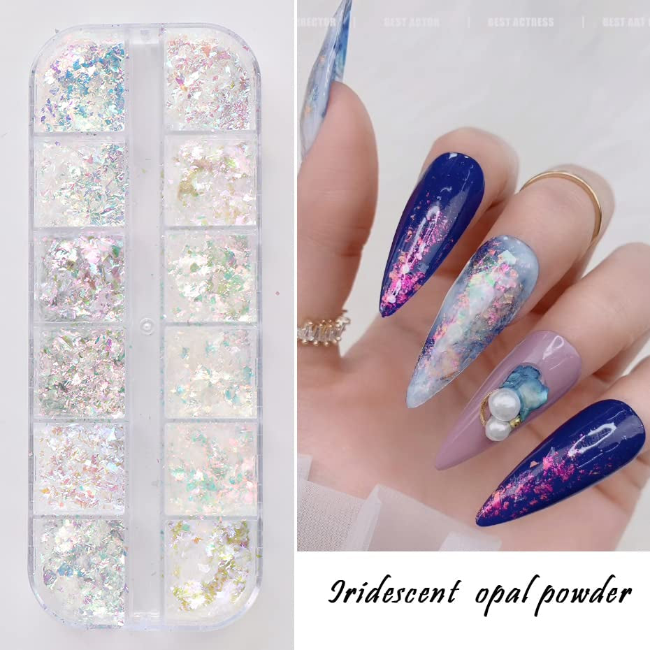 JMEOWIO Glitter per unghie 12 griglie Aurora Nail Art decorazione accessori nail design