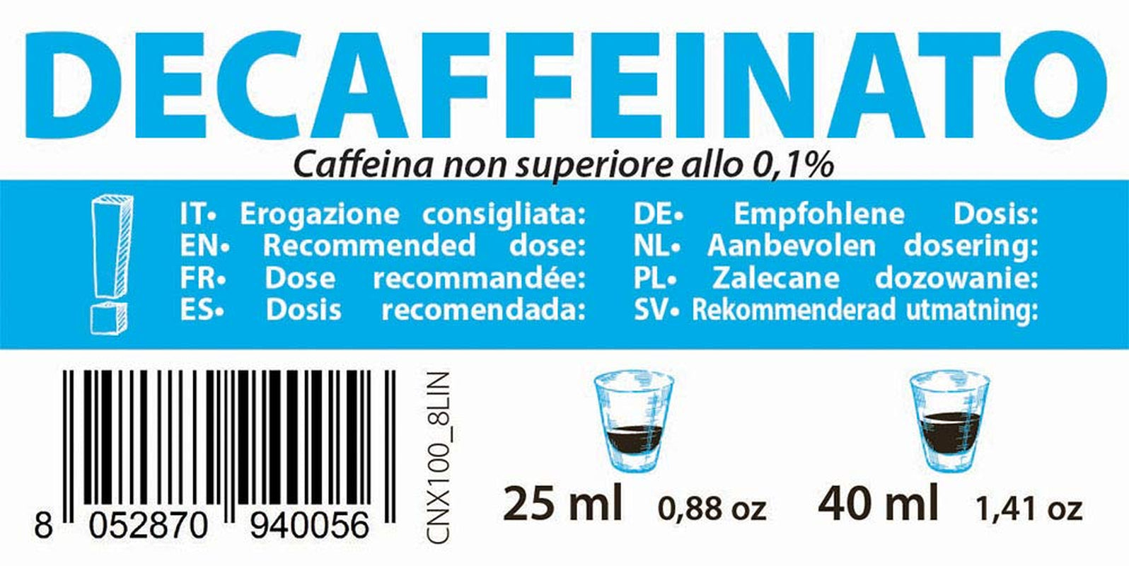 Capsule Caffè Decaffeinato Compatibili Nespresso 5,6g x 100 capsule