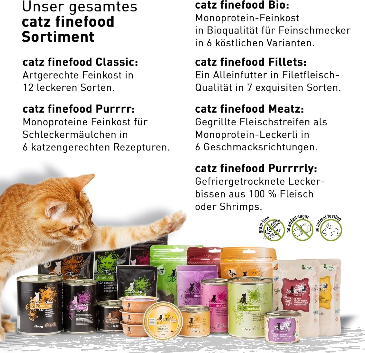 Cibo umido per gatti Catz Finefood Purrrr con monoproteine ​​e salmone n. 105, per gatti con digestione sensibile, 16 x 80 g