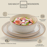 SÄNGER Rio Creme | Set di stoviglie in gres da 18 pezzi per 6 persone, inclusi 6 piatti piani, 6 piatti da dessert e 6 ciotole | LA COLLEZIONE DI VALORE