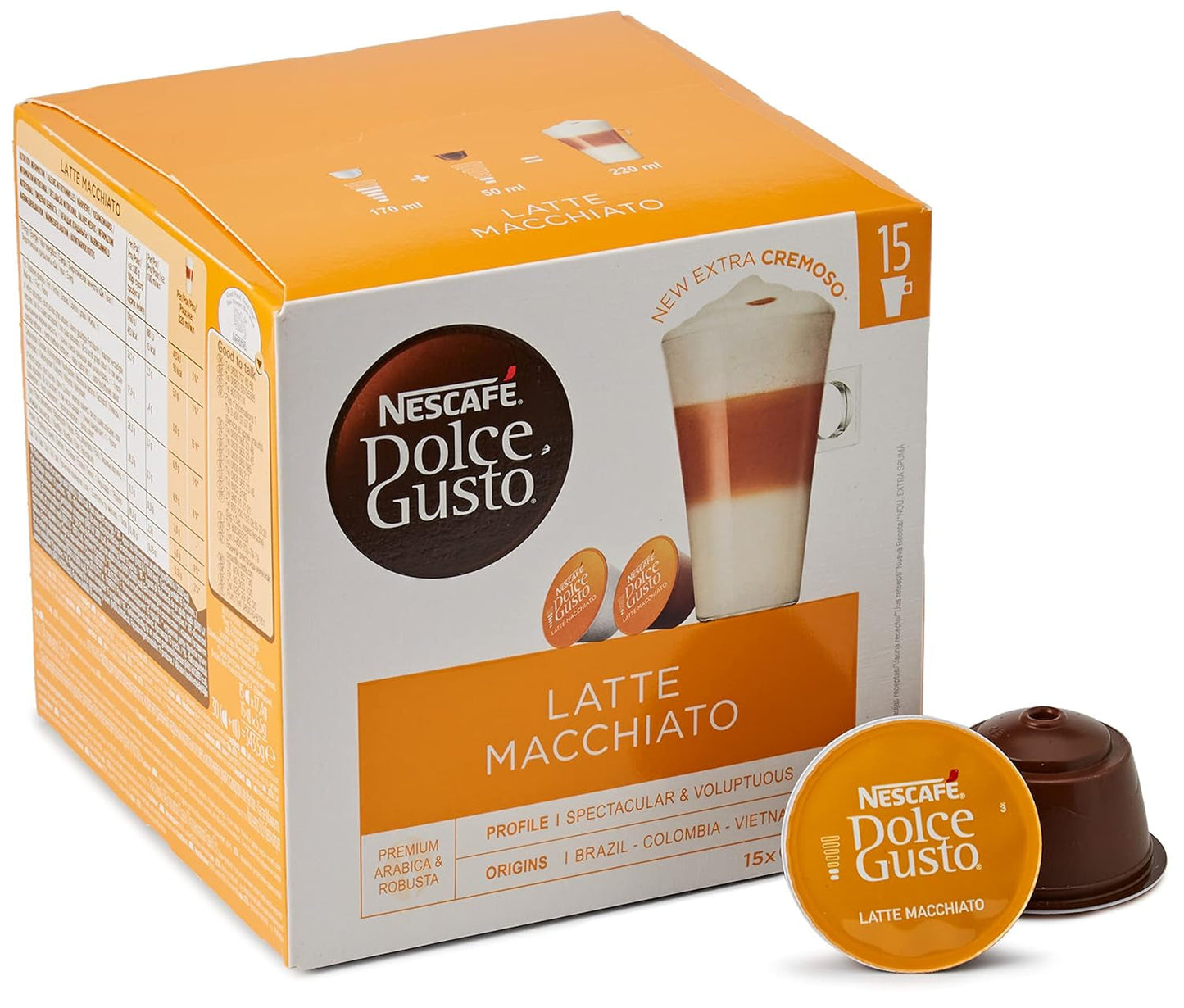 NESCAFÉ Dolce Gusto Latte Macchiato Vorratsbox 90 Kaffeekapseln & Flat White, 48 Kaffeekapseln, Arabica e Robusta Bohnen