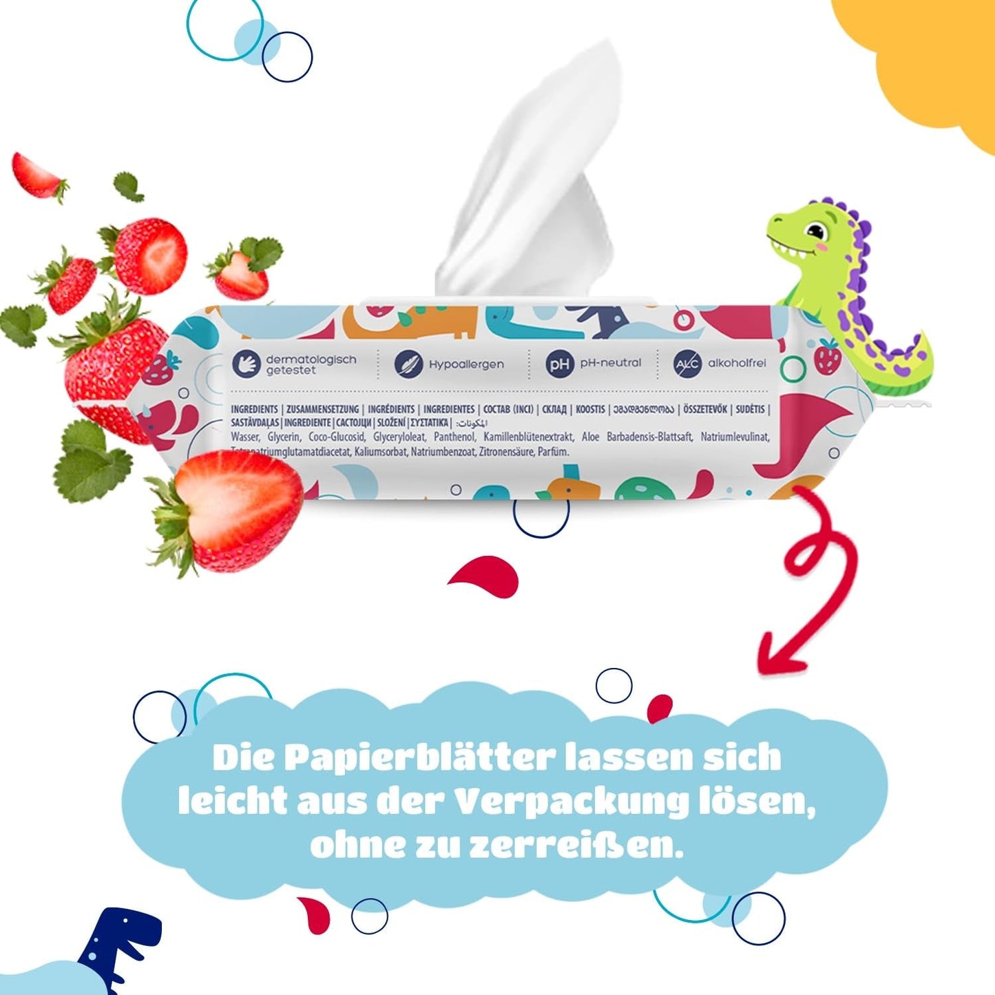 Kindii Fun Carta igienica bagnata - (10X60 pezzi) Carta igienica bagnata - Camomilla, Aloe Vera, Ph neutro, Idrorepellente, Rinfresca la zona intima - 600 pezzi