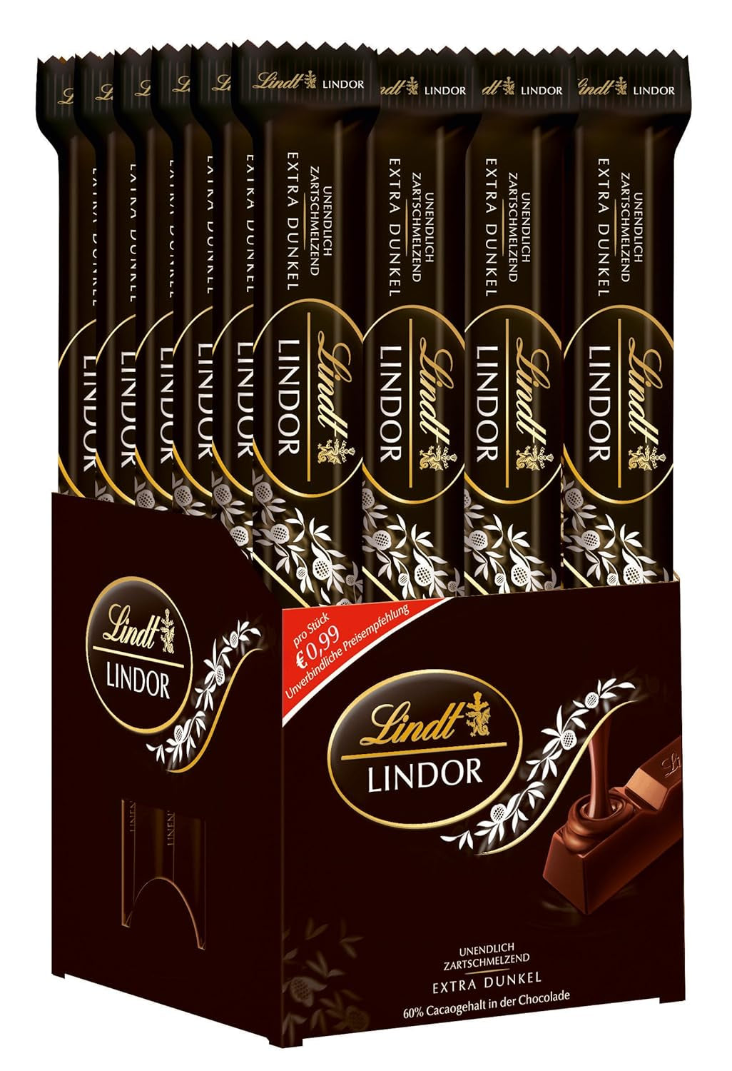 Lindt Chocolate Bastoncini Di Cioccolato Fondente LINDOR | 24 barrette di cioccolato x 37 g | Con un ripieno di cioccolato fondente morbido e fondente con il 60% di cacao | Regalo di cioccolato | Regalo di cioccolato | Pacchetto sfuso