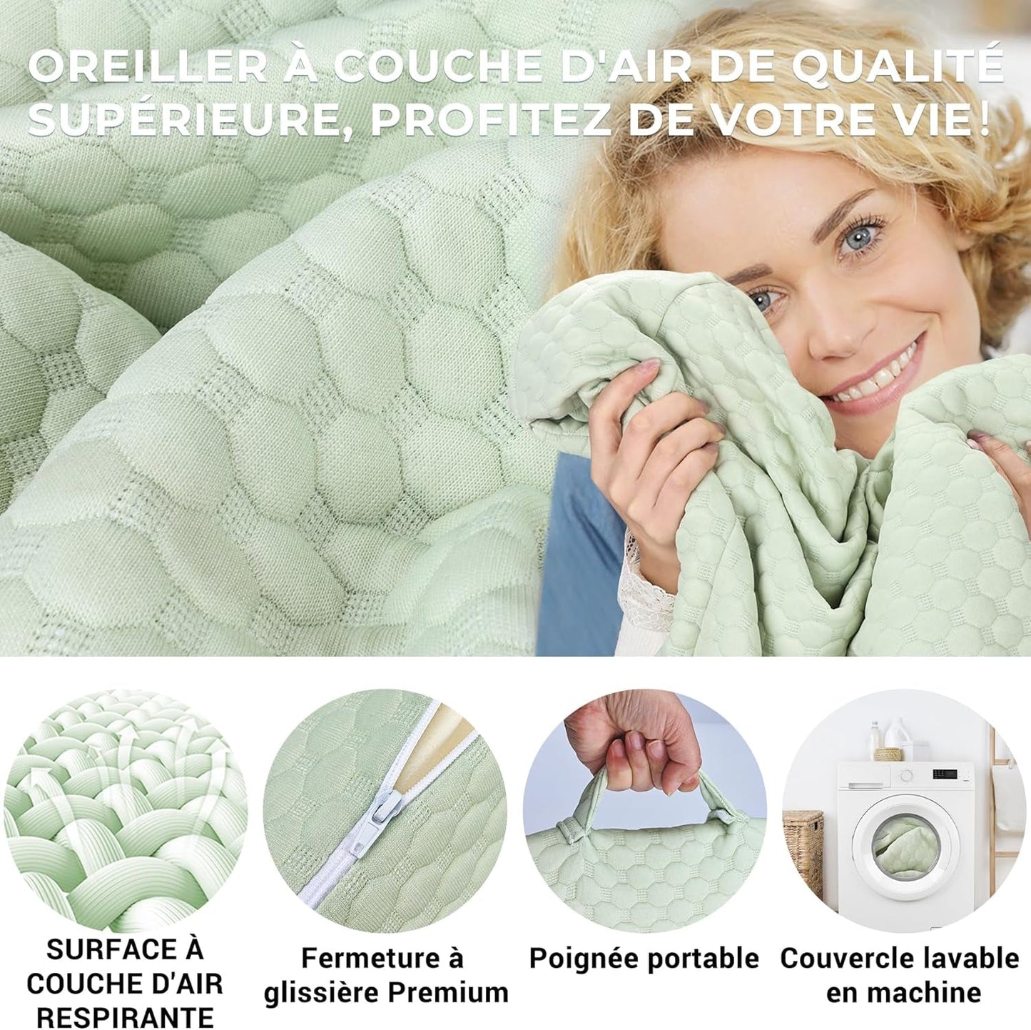 INFANZIA Cuscino a cuneo per letto, Cuscino angolare, Cuscino triangolare, Pieghevole, Memory Foam, Apnea notturna, Reflusso acido, Elevazione delle gambe, Lettura, Verde