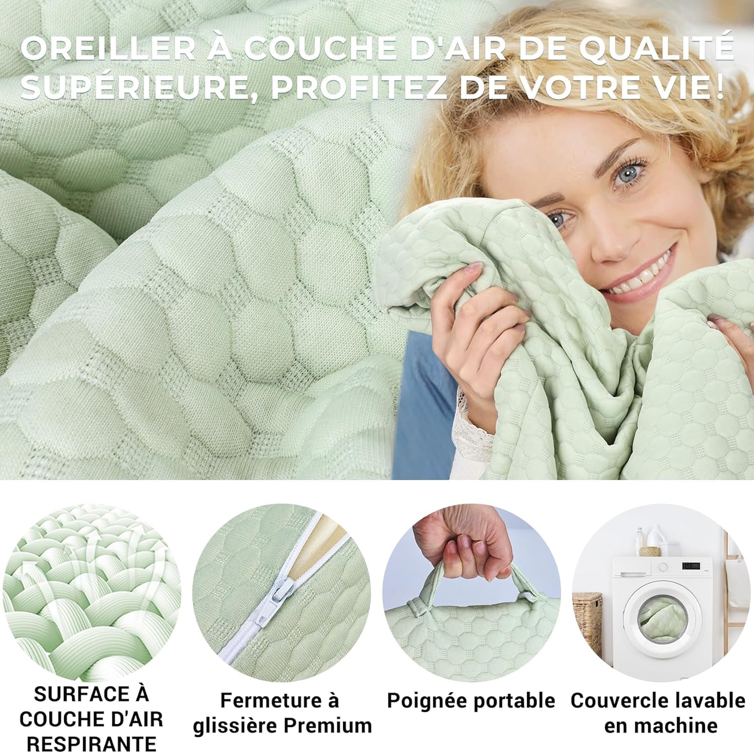 INFANZIA Cuscino a cuneo per letto, Cuscino angolare, Cuscino triangolare, Pieghevole, Memory Foam, Apnea notturna, Reflusso acido, Elevazione delle gambe, Lettura, Verde