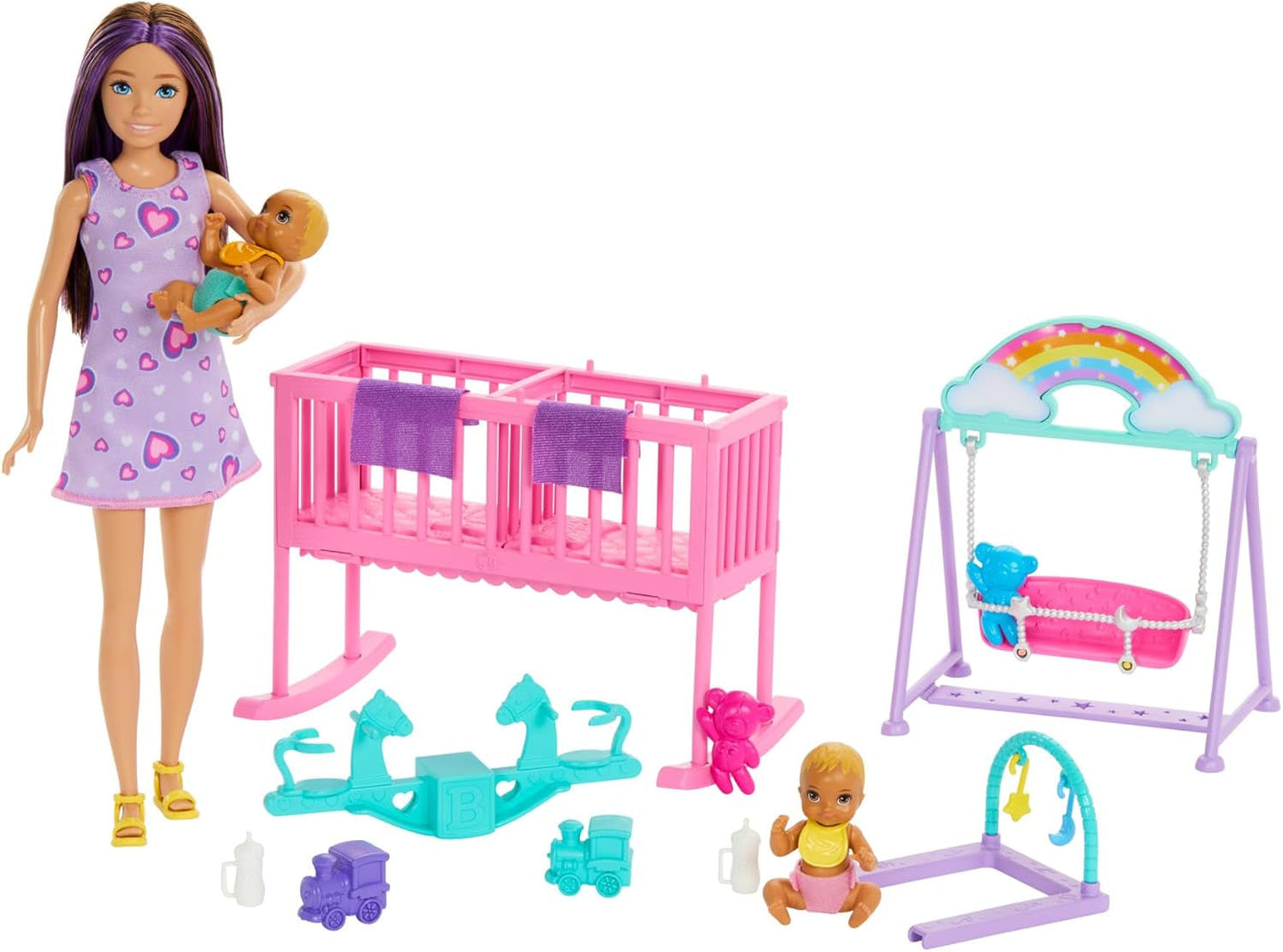 Barbie Skipper bambola e cameretta con accessori, include bambole gemelle, 1 culla, 1 culla, 1 sedia a dondolo e altro ancora, HXM99 Naty Shop Dolls Titolo predefinito
