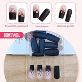 24 pezzi Autunno Nero French Press Unghie Fiore rosa Unghie lunghe Colla su unghie finte Autunno Unghie finte Set con accessori