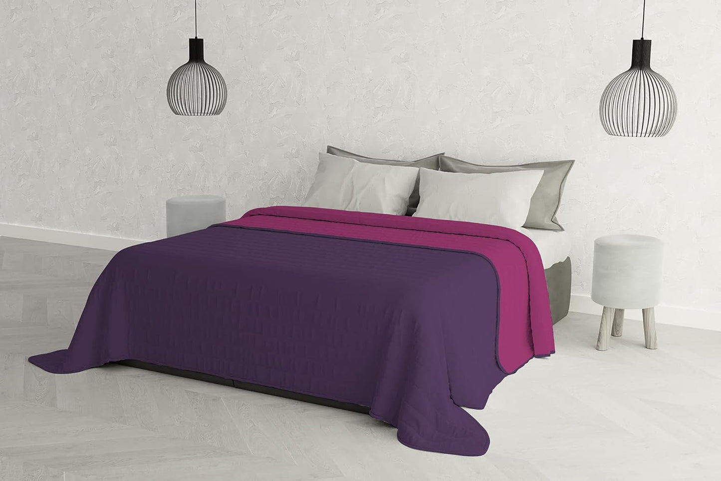 Biancheria da letto italiana Estivo letto matrimoniale, microfibra, castagna/grigio, 260 X 270 Cm Trapunte e trapunte Naty Shop Viola/Fucsia