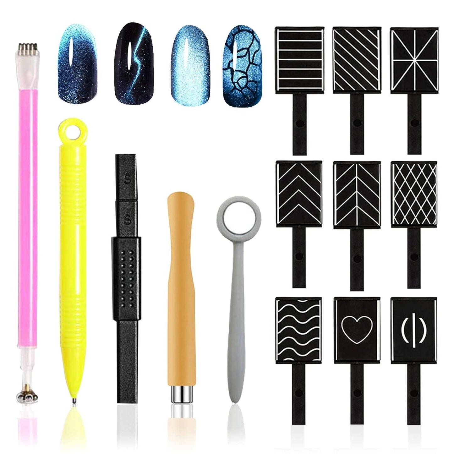 14 pezzi Nail Art Werkzeug Magnetstift DIY Magic 3D Magnet Stick Set Verwendung con Cat Eye Gel Pulver o der Nagelack - Magnetic Stift Katze Eye Pen per un ideale effetto magico Katzenaugen