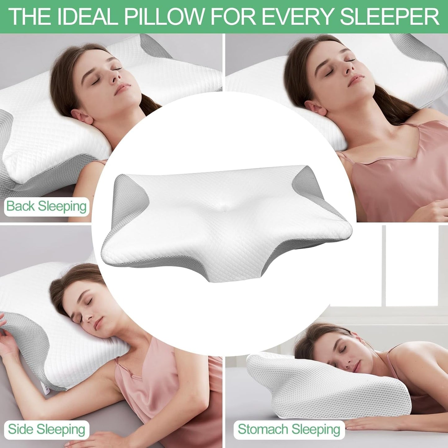 Cuscino ortopedico, Cuscino per dolore al collo, Cuscino in memory foam, Cuscino ortopedico per il collo, Cuscino ortopedico per dormire, Cuscino ortopedico per il supporto del collo, Parti del cuscino antirussamento Cuscini ortopedici cervicali Naty Shop