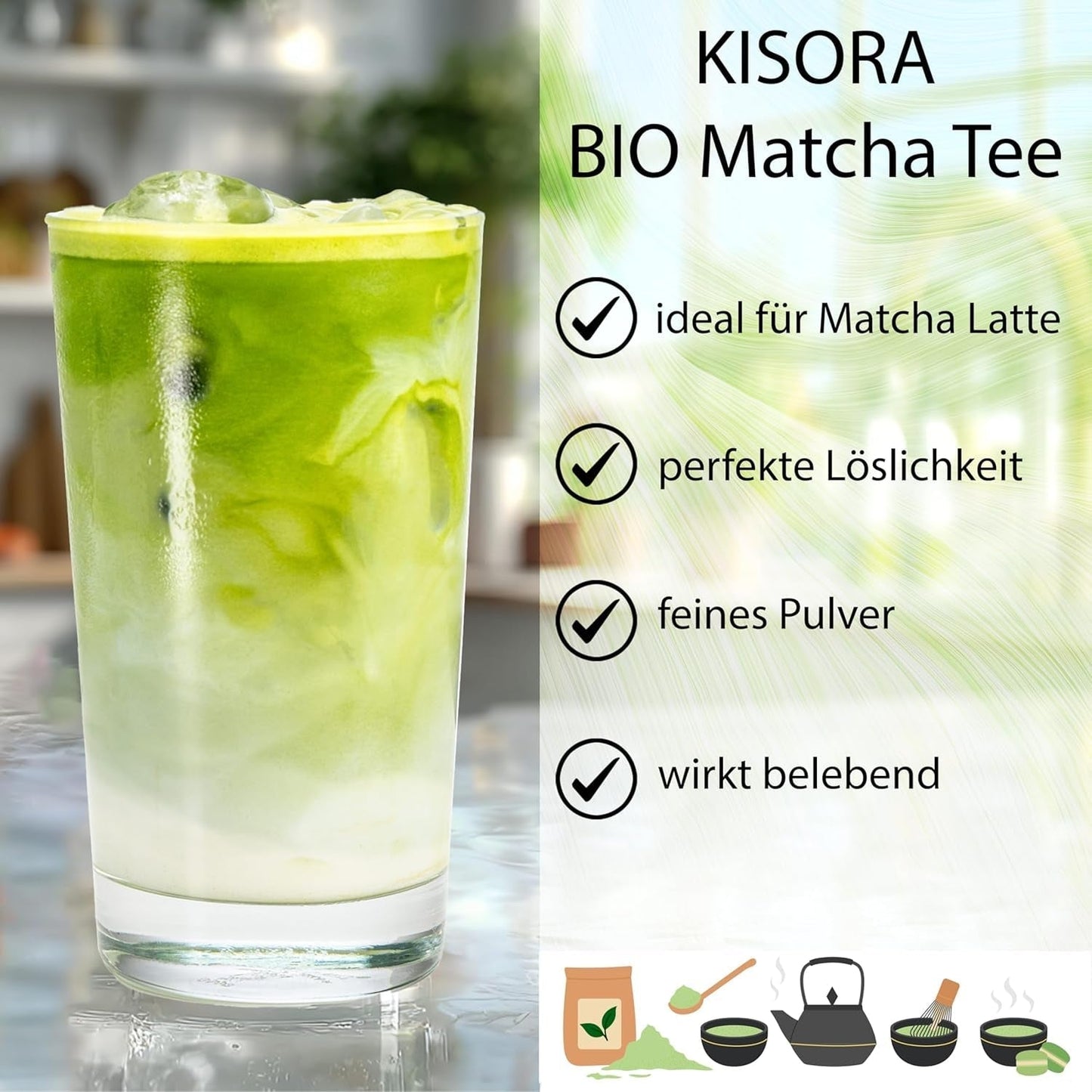 Tè verde Matcha cerimoniale qualità BIO 100G Polvere di tè verde Matcha biologico al 100%.