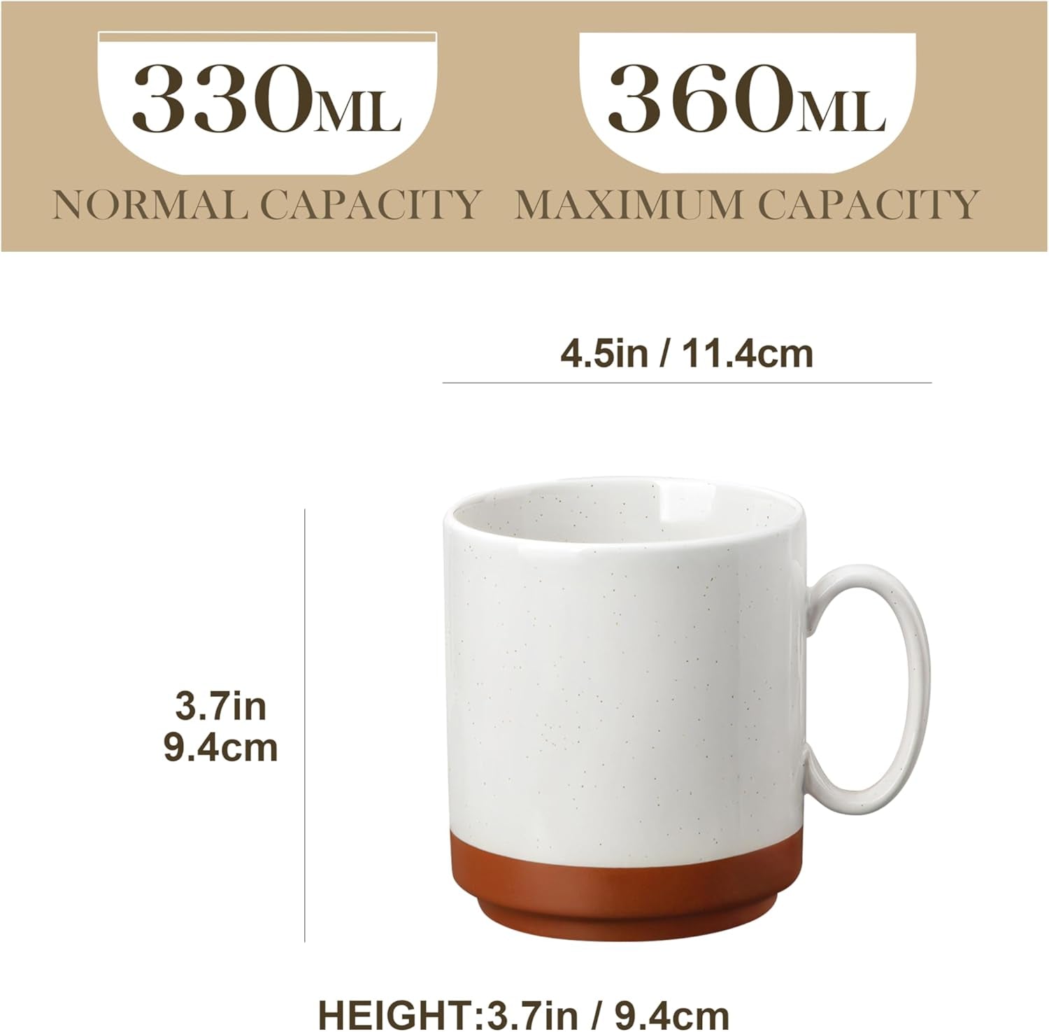 Set tazze da caffè MALACASA, set di tazze in gres da 350 ml per 4 persone, tazze da caffè moderne per tè, succo di frutta, latte, cappuccino, cioccolata calda. Lavabile in lavastoviglie e adatta al microonde, serie TARA, bianco kaki