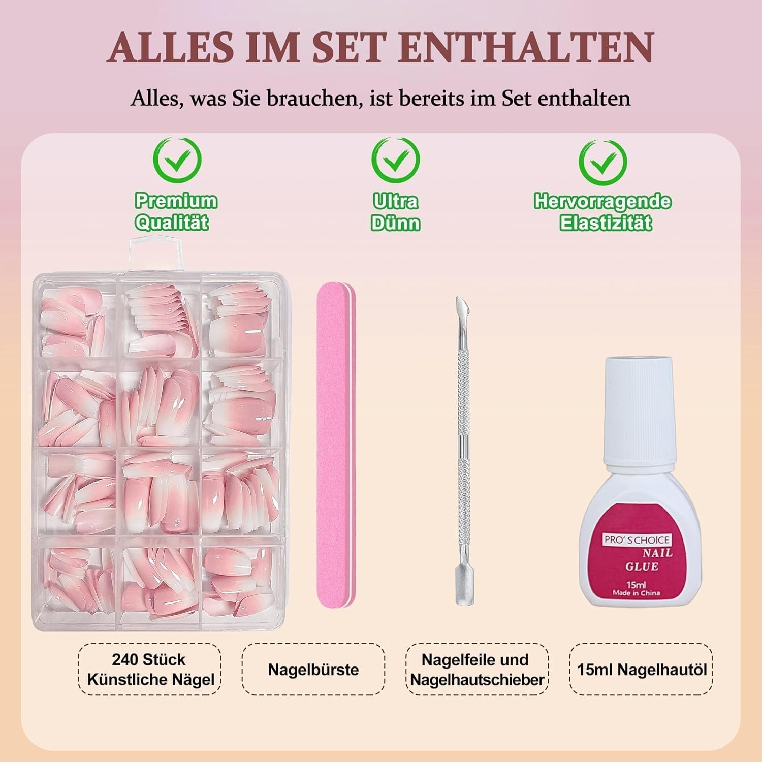 Set unghie finte ballerina - 240 pezzi di delicato rosa lilla per unghie finte, colla a copertura totale su unghie finte, set di punte per unghie finte per manicure e nail art per donne e ragazze (rosa lavanda)