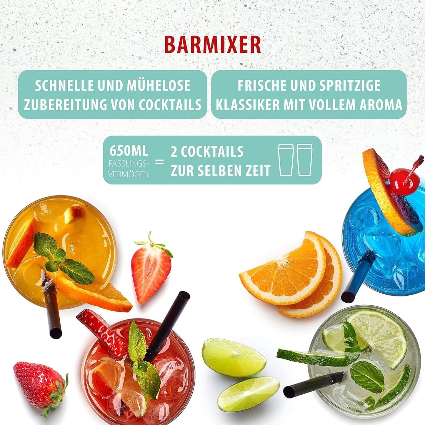 Clatronic® Barmixer U. Milchaufschäumer | Macchina per frullati | Contenitore in acciaio inox da 650 ml | Praktischer Becherhalter | Miscelatore | 2 Geschwindigkeitsstufen | Motore Kraftvoller da 65 Watt | Chromdesgin | BM 3472 Cucina Naty Shop